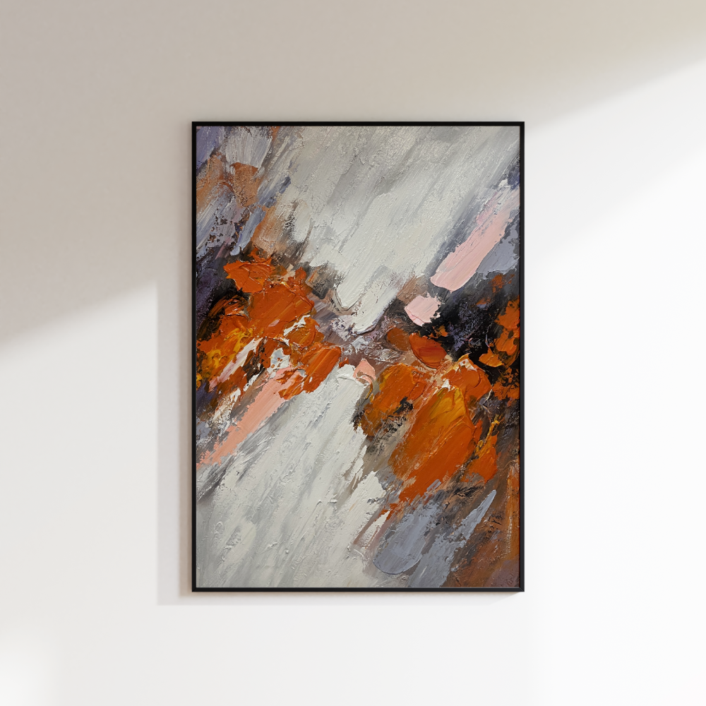 Abstract Grey & Orange Oil Painting