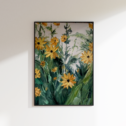 Yellow Flowers & Leaves Oil Painting