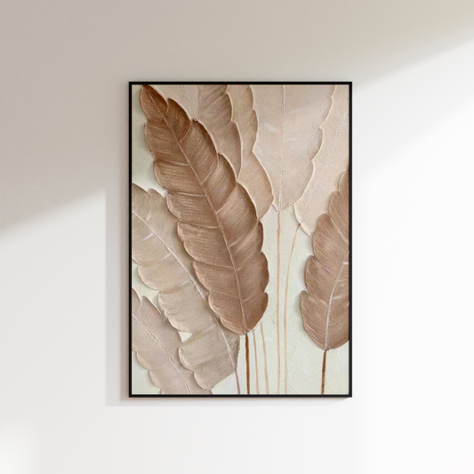 Textured Beige Leaf Oil Painting