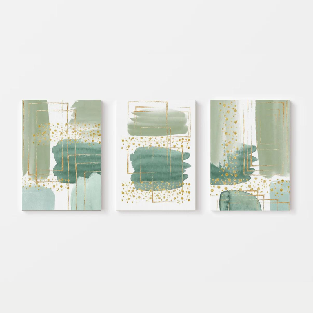 Abstract Green Gold Watercolour Canvas